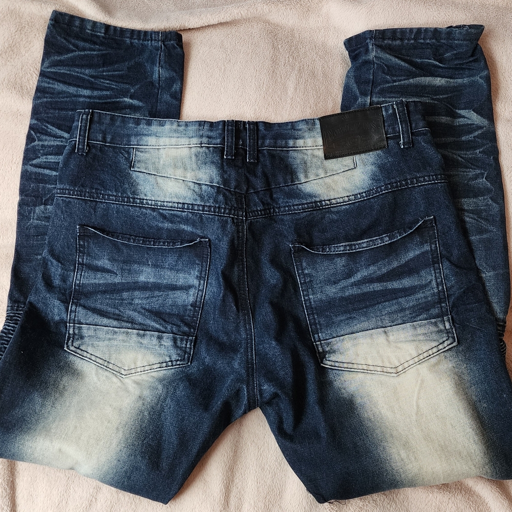 Nobel Men's Distressed Fitted Blue Skinny Jeans Size 38